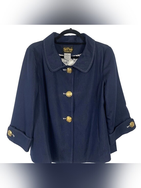 Bob Mackie Jackets & Blazers - Bob Mackie 3/4 Sleeve Navy Jacket With Printed Lining